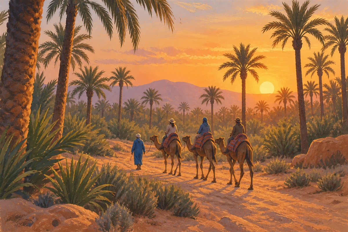 Illustration d’une balade au coucher du soleil dans la Palmeraie de Marrakech
