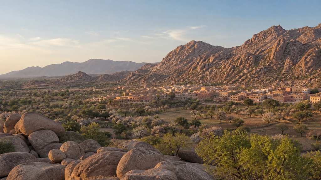 Tafraoute et ses villages au milieu des rochers de granit et des amandiers de l’Anti-Atlas