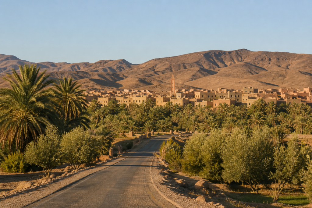 Zagora oasis and town below arid hills