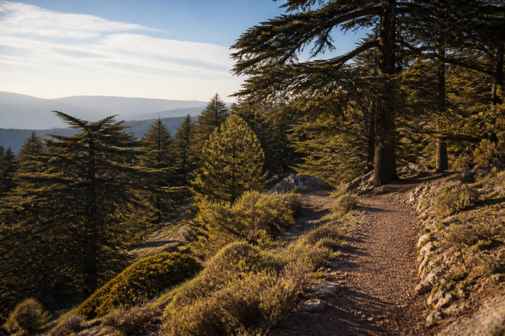 Sentier dans une cédraie du Moyen Atlas près dʼIfrane
