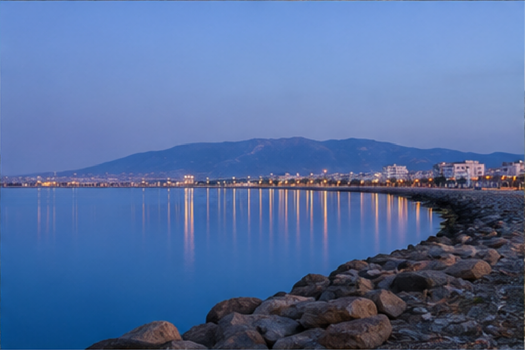 Lagune de Marchica et front d’eau de Nador reflétant les lumières du soir