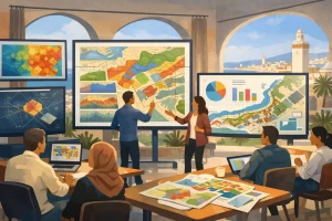 Illustration éditoriale générique d’un atelier consacré aux données et à l’analyse des territoires.