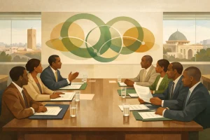 Illustration générique d’un accord de coopération institutionnelle fondé sur le dialogue, le partage d’expertise et la collaboration africaine.